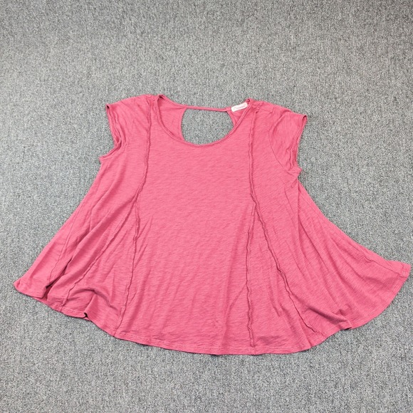 Maronie Boho Raw Edge Seam Keyhole Back Swing Top Large Pink Cotton Modal Slub — photo 2